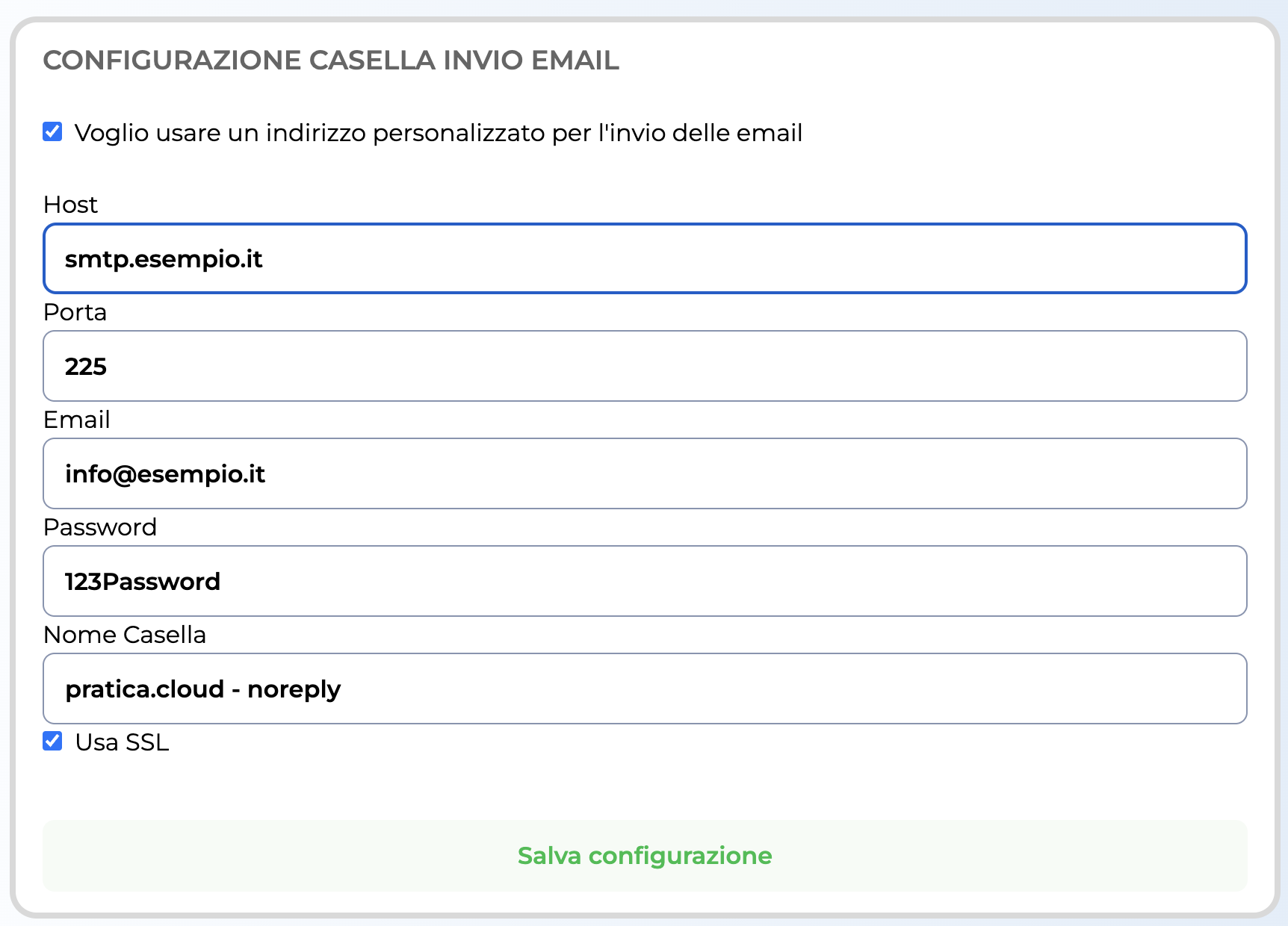 Configurazione casella email in uscita
